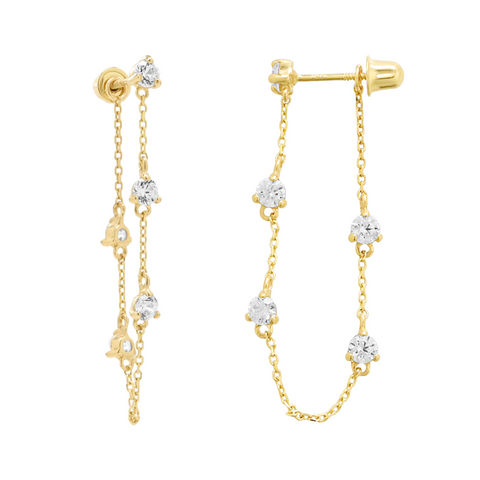 14k Solid Gold Multi-CZ Drop Studs - - Earrings - Ofina
