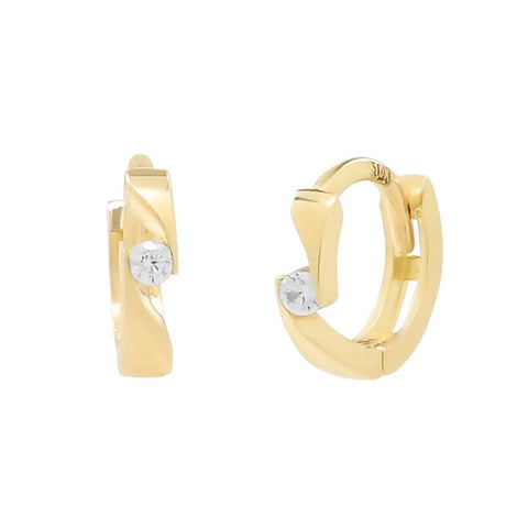 10k Solid Gold Floating CZ Huggie - SOLD AS SINGLES / INDIVIDUALLY - Earrings - Ofina