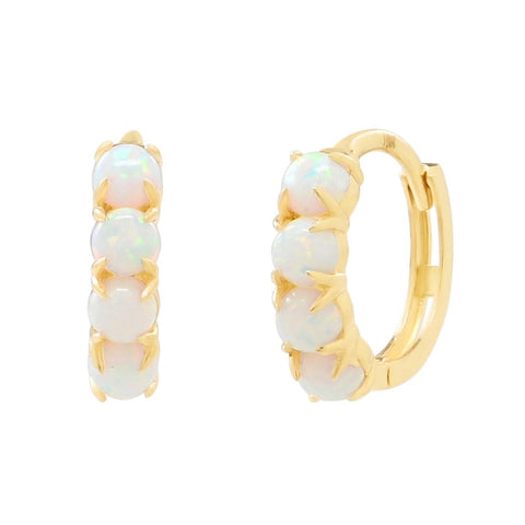 10k Solid Gold Opal Huggies - - Earrings - Ofina