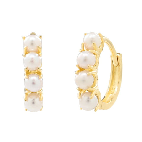 10k Solid Gold Freshwater Pearl Huggies - - Earrings - Ofina
