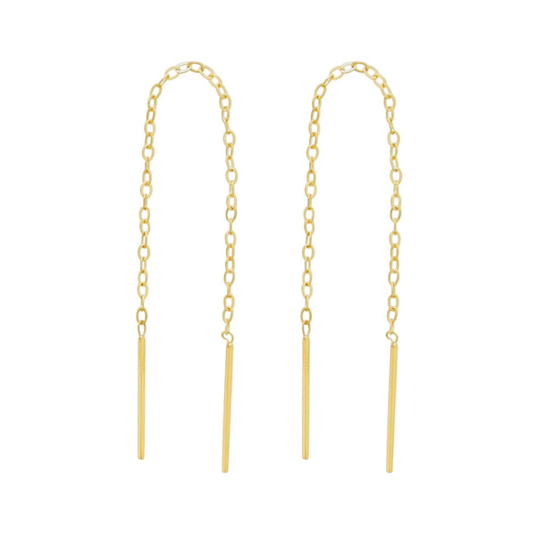 14k Solid Gold Bar Ear Threaders - - Earrings - Ofina