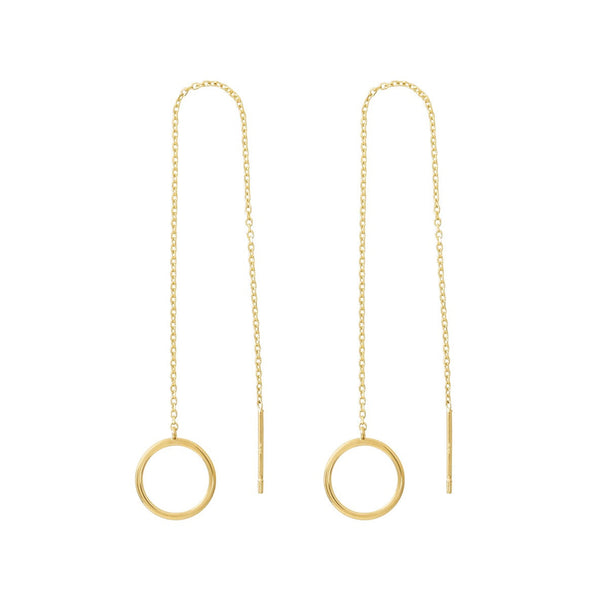 14k Solid Gold Circle Ear Threaders - - Earrings - Ofina