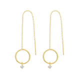 14k Solid Gold Circle w/ CZ Dangle Ear Threaders - - Earrings - Ofina