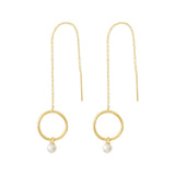 14k Solid Gold Circle & Pearl Ear Threaders - - Earrings - Ofina