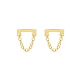 Tiny Bar Chain Dangle Studs - Gold - Earrings - Ofina