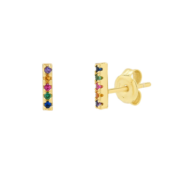 Colorful CZ Bar Studs - - Earrings - Ofina
