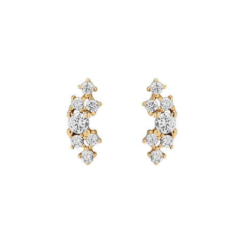 Curved CZ Dotted Cluster Studs - gold - Earrings - Ofina