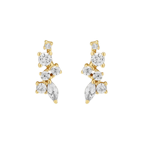 Curved Multi-CZ Cluster Studs - gold - Earrings - Ofina