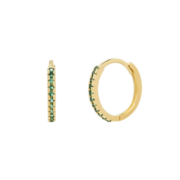 10k Solid Gold Green CZ Huggies - 10MM - Earrings - Ofina