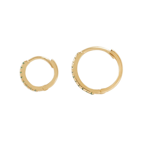 10k Solid Gold Green CZ Huggies - - Earrings - Ofina