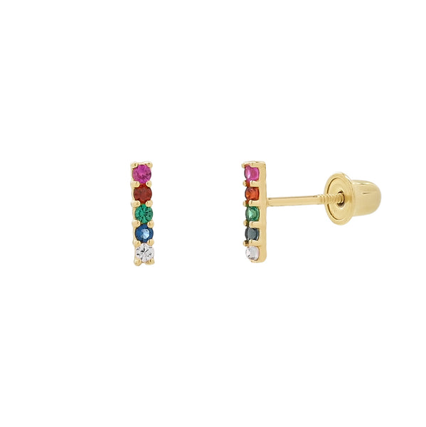 10k Solid Colorful CZ Bar Studs - - Earrings - Ofina
