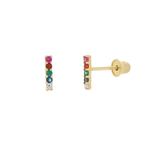 10k Solid Colorful CZ Bar Studs - - Earrings - Ofina
