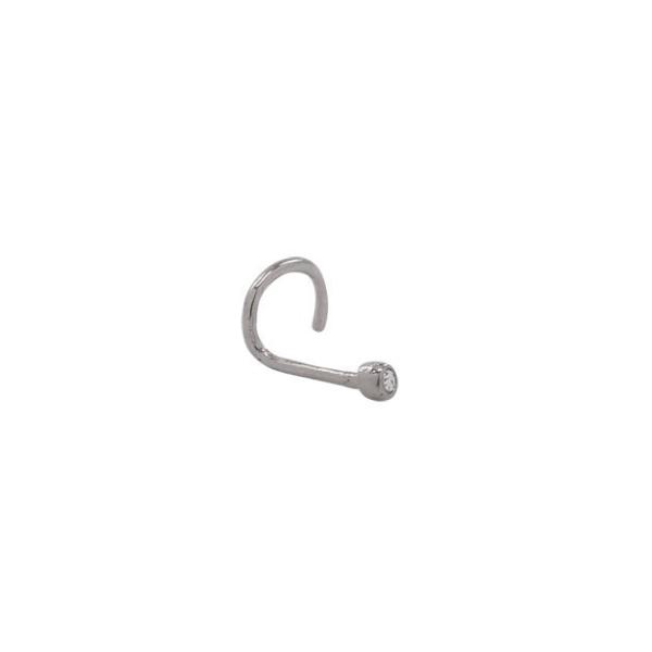 10k Solid Gold Tiny CZ Nose Hook - White Gold - Nose - Ofina