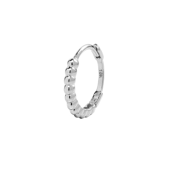 10k Solid Gold Thick Beaded Huggie - White Gold - Sold Individually - Earrings - Ofina