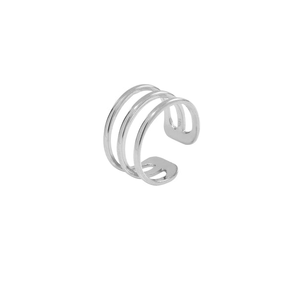 10k Solid Gold Triple Line Middle Ear Cuff - White Gold - Earrings - Ofina