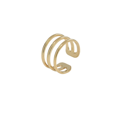 10k Solid Gold Triple Line Middle Ear Cuff - Yellow Gold - Earrings - Ofina