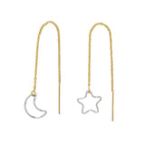 Star / Moon Ear Threaders - Silver Star Moon Gold Threaders - Earrings - Ofina