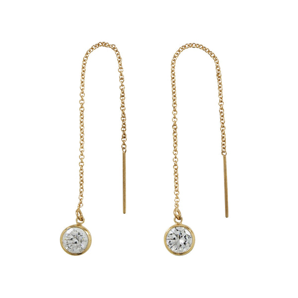 Bezel Stone Ear Threaders (more stones) - 6mm Cubic Zirconia / Gold - Earrings - Ofina