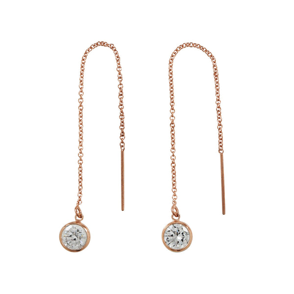 Bezel Stone Ear Threaders (more stones) - 6mm Cubic Zirconia / Rose Gold - Earrings - Ofina