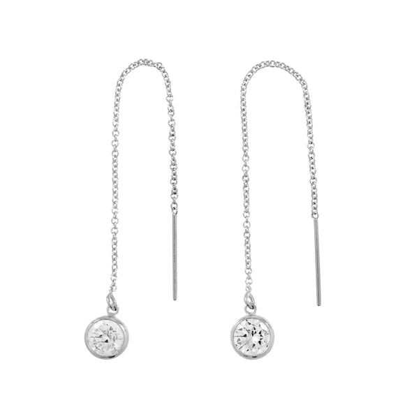 Bezel Stone Ear Threaders (more stones) - 6mm Cubic Zirconia / Silver - Earrings - Ofina