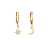 Leverback Moon/Star CZ Earrings - - Earrings - Ofina