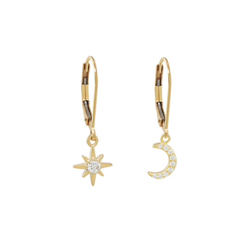 Leverback Moon/Star CZ Earrings - - Earrings - Ofina