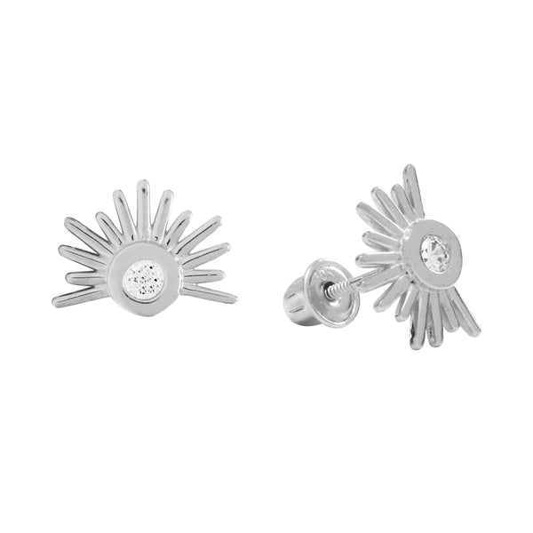 10k Solid Gold CZ Sun Beam Studs - White Gold - Earrings - Ofina