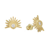 10k Solid Gold CZ Sun Beam Studs - Yellow Gold - Earrings - Ofina