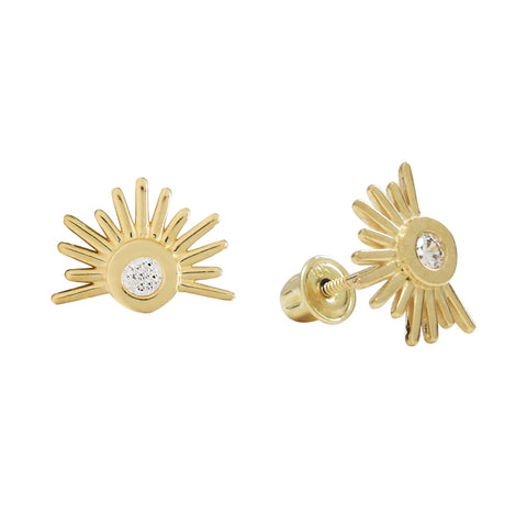10k Solid Gold CZ Sun Beam Studs - Yellow Gold - Earrings - Ofina