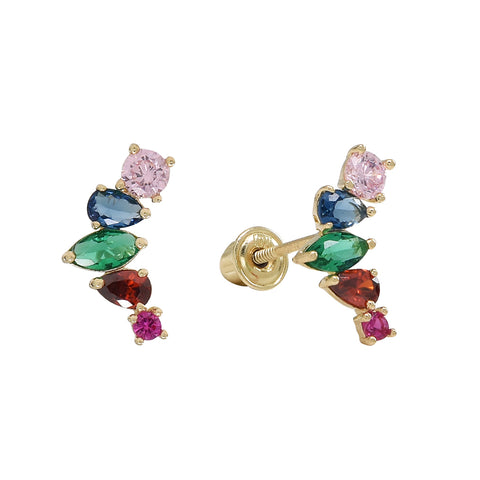 10K Solid Gold CZ Colorful Crawler Studs - - Earrings - Ofina