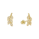 10k Solid Gold CZ Leaves Studs - Yellow Gold - Earrings - Ofina