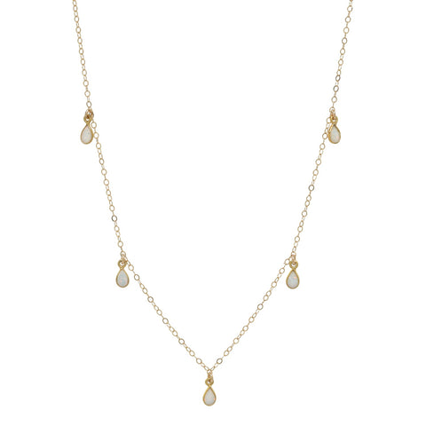 5 Dangle Opal Teardrop Choker - Gold - Necklaces - Ofina