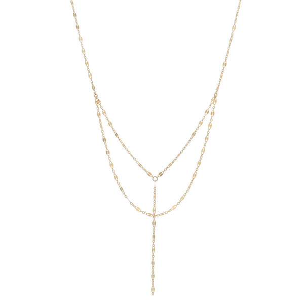 Double Layer Geometric Cable Link Y-Necklace - Gold - Necklaces - Ofina