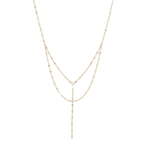 Double Layer Geometric Cable Link Y-Necklace - Gold - Necklaces - Ofina