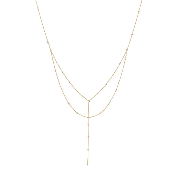 Double Layer Ball Chain Y-Necklace - Gold - Necklaces - Ofina