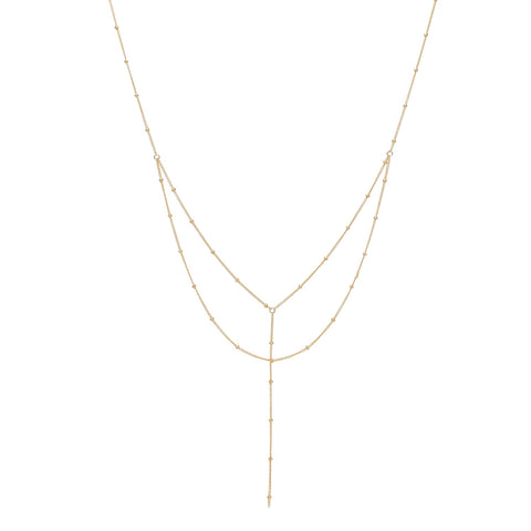 Double Layer Ball Chain Y-Necklace - Gold - Necklaces - Ofina