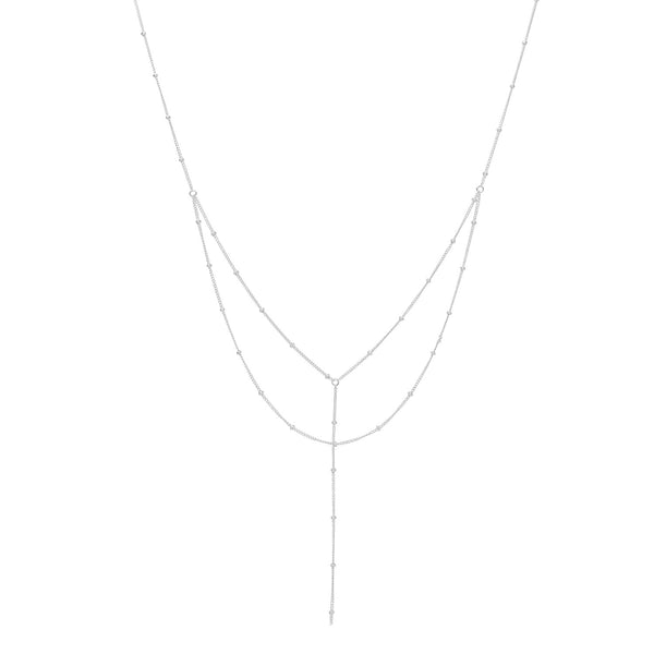 Double Layer Ball Chain Y-Necklace - Silver - Necklaces - Ofina