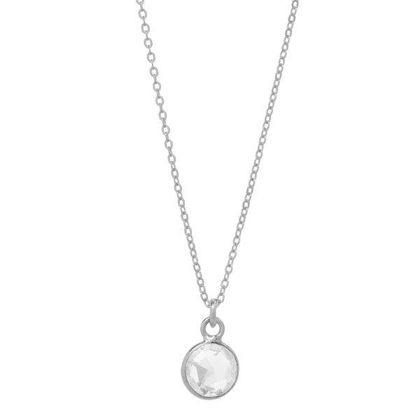 SALE - Tiny Bezel Stone Necklace (more colors) - Silver / Clear Quartz - Necklaces - Ofina