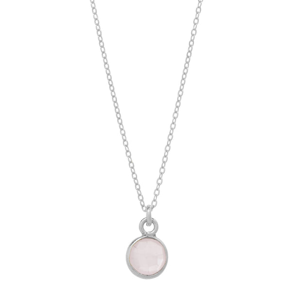 SALE - Tiny Bezel Stone Necklace (more colors) - Silver / Rose Quartz - Necklaces - Ofina