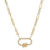 Elongated Oval Link Textured Carabiner Necklace - - Necklaces - Ofina