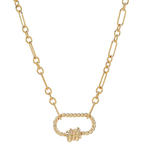 Elongated Oval Link Textured Carabiner Necklace - - Necklaces - Ofina