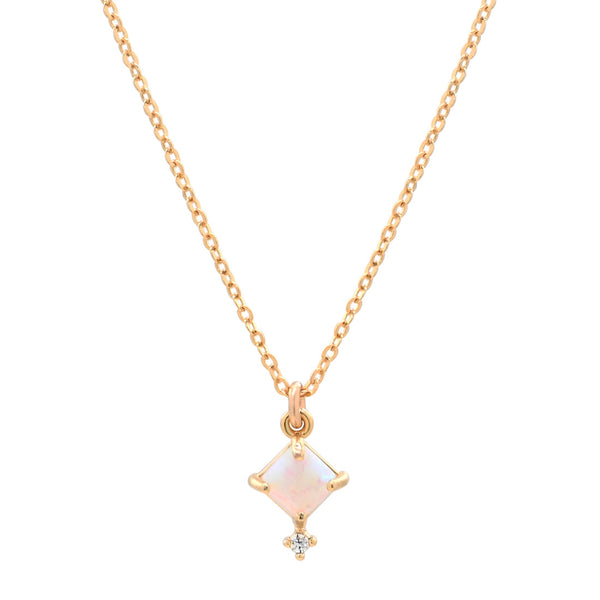 Square Prong Opal CZ Necklace - - Necklaces - Ofina