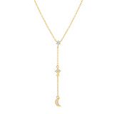14k Solid Gold CZ Half-Moon Y-Drop Necklace - - Necklaces - Ofina