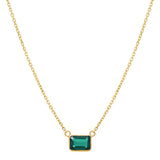 14k Solid Gold Rectangular Emerald Necklace - - Necklaces - Ofina
