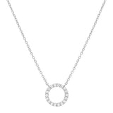 14k Solid Gold CZ Circle Cutout Necklace - White Gold - Necklaces - Ofina