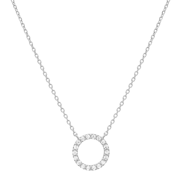 14k Solid Gold CZ Circle Cutout Necklace - White Gold - Necklaces - Ofina