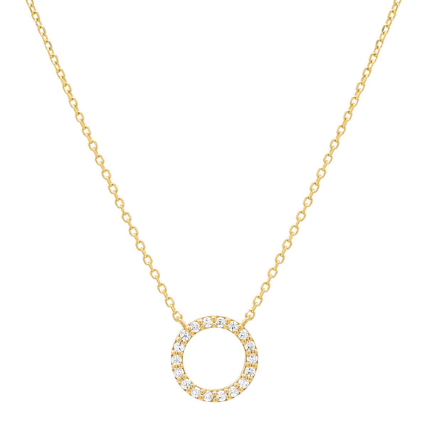 14k Solid Gold CZ Circle Cutout Necklace - Yellow Gold - Necklaces - Ofina