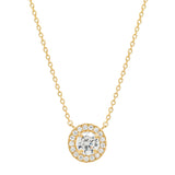 14k Solid Gold CZ Round Halo Necklace - - Necklaces - Ofina