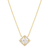 14k Solid Gold CZ Princess Cut Halo Necklace - Yellow Gold - Necklaces - Ofina