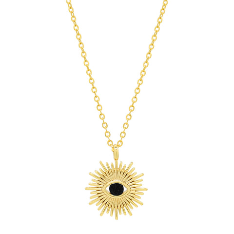 Black CZ Evil Eye Starburst Necklace - - Necklaces - Ofina